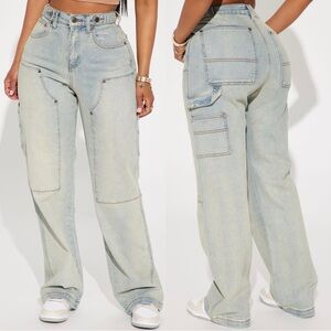 NEW Fashion Nova Figure It Out Utility Jeans in Light Wash - 5